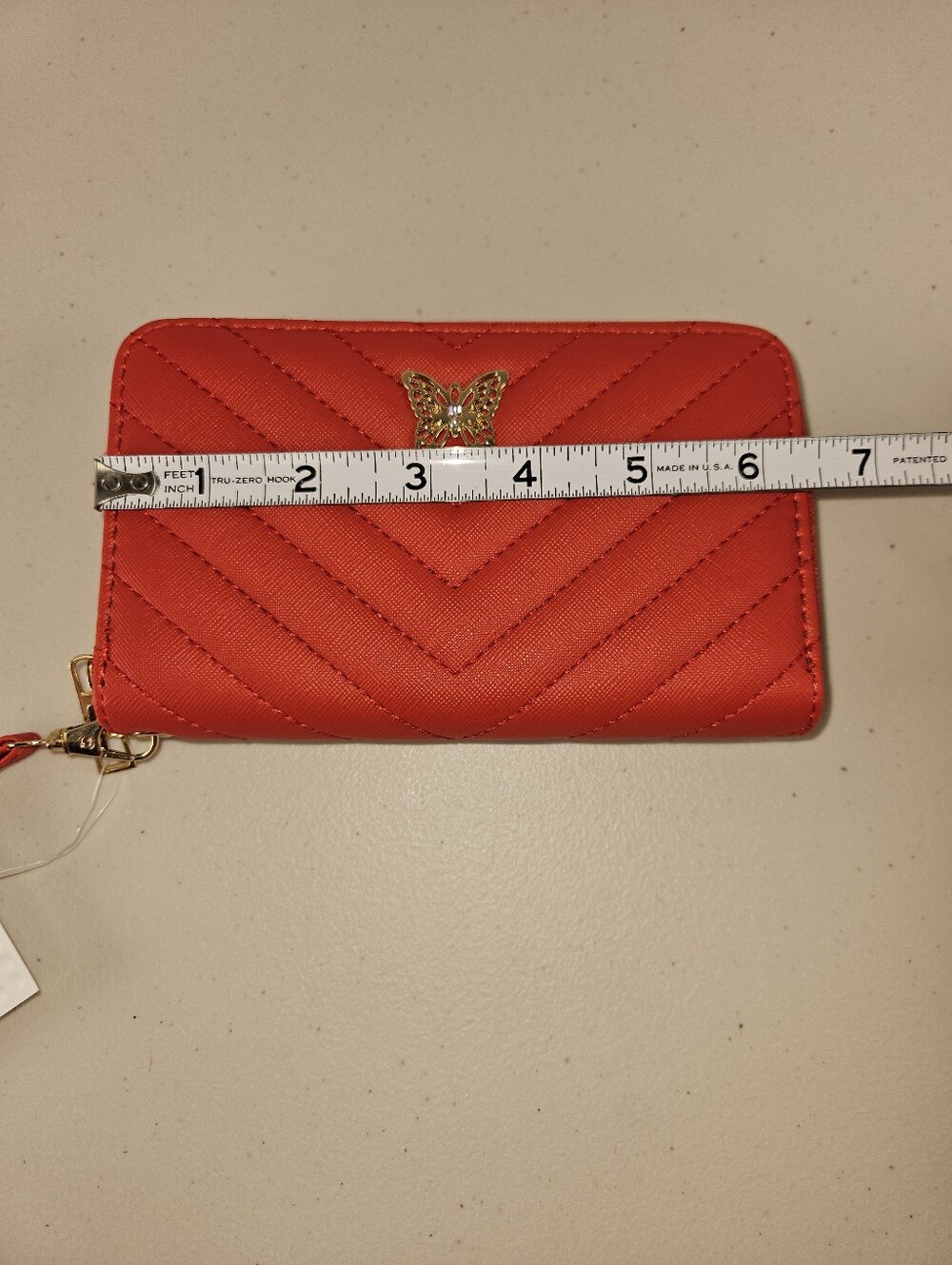 NWT Red Quilted Wristlet Wallet with Gold Butterfly Accent - Picture 9 of 12